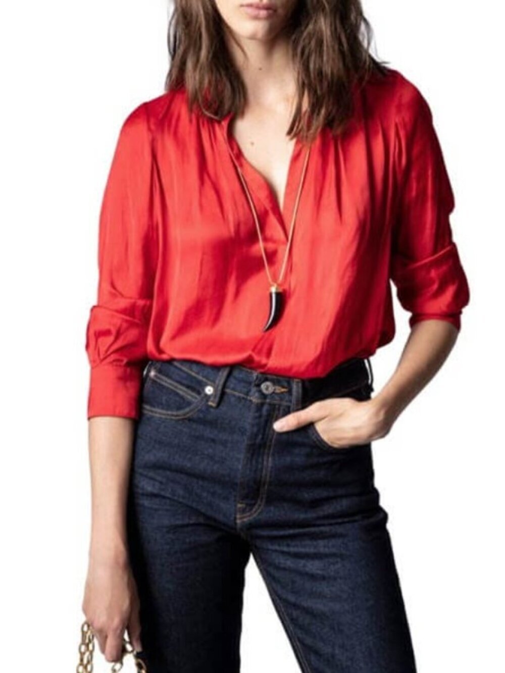 Zadig & Voltaire Tink Satin Blouse Passion Red V-Neck Long Sleeve M